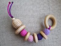 Happy Caterpillar Wood and Crocheted Beads Teething Grasping Baby Toy Happy Caterpillar Wood and Crocheted Beads Teething Grasping Baby Toy