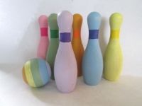 Pastel Rainbow Bowling Set, Waldorf Inspired, Natural Child's Educational Game, Toy