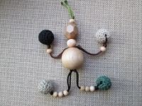Natural Wood and Crocheted Beads "Wee Man" Grasping, Teething, Baby, Child Toy
