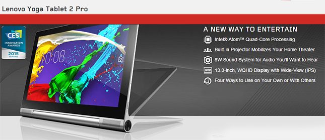 Lenovo Yoga Tablet 2 Pro 1380 Platinum 13 3 Inch Full Qhd Ips Intel Atom Z3745 2gb 32gb Android 4 4 Villman Computers