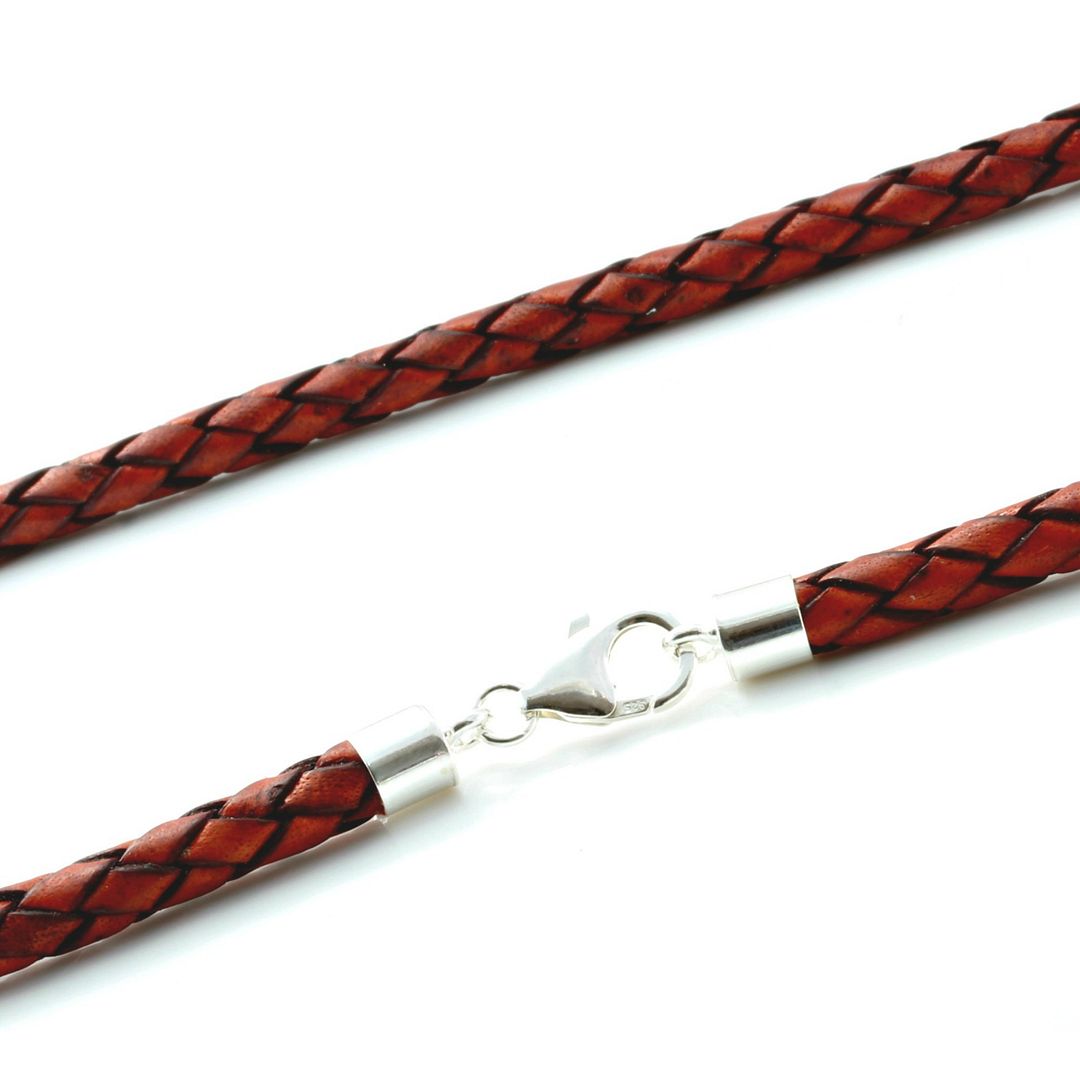 CMJ London Mens Chunky Braided Leather Necklace with Sterling Silver Twist Clasp-Blue 16-30