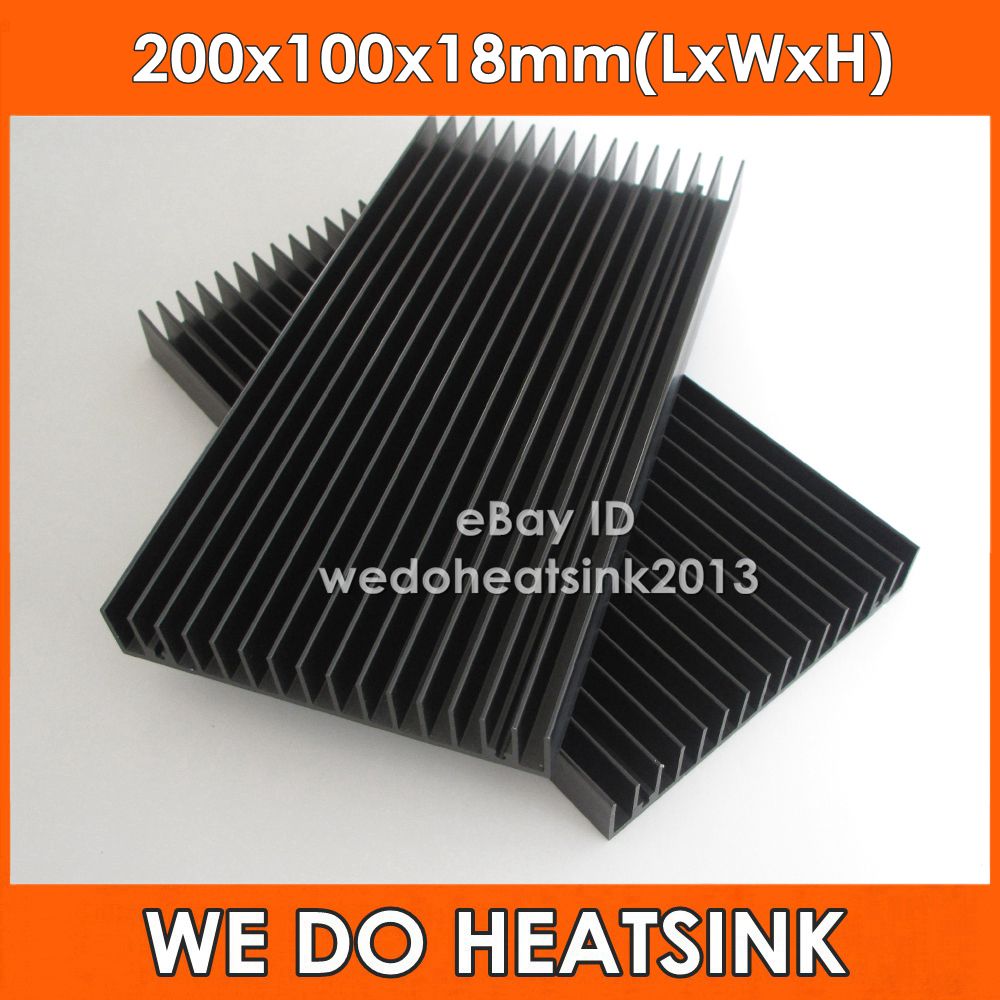 Black Anodised Heatsink Electronics-Amplifier-Audio Project 200 x 100 x 40mm.