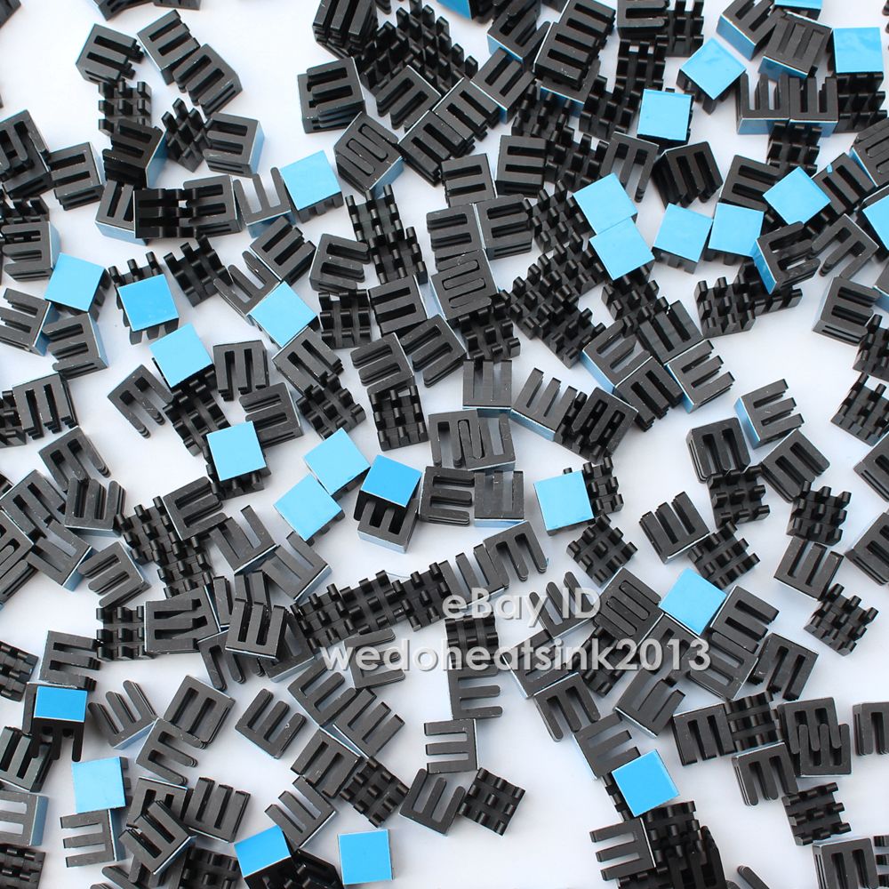 100pcs Black Aluminum  HEATSINK Small Square14x14x7mm With Thermal Stick Tape