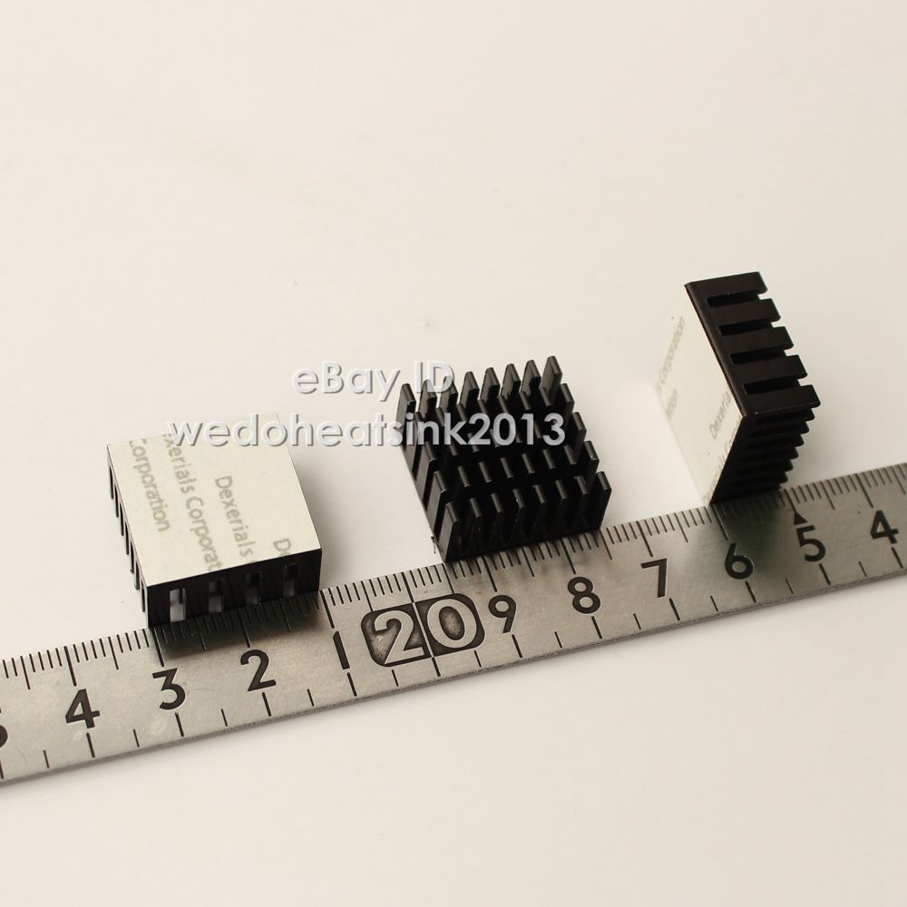 10pcs 20x20x6mm Black Anodized and Slotted Aluminum Heatsink With Thermal Tapes