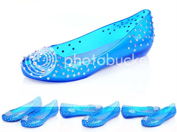 US5 9 Newest Shiny Peep Toe Rubber Flats Sandals Ballet Jelly Shoes Women Girls